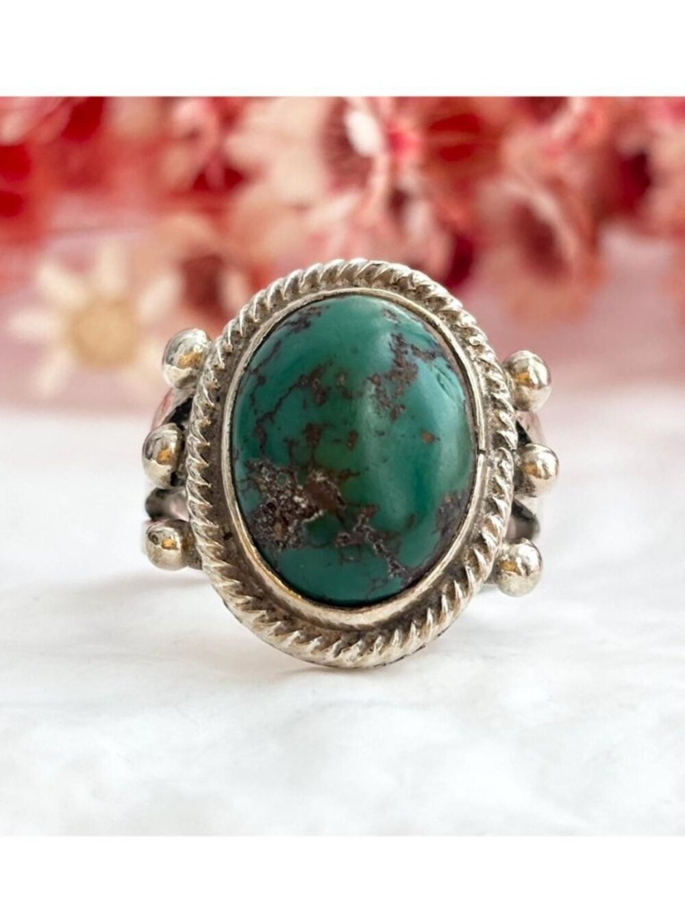 Natural Green Turquoise Stone Navajo Sterling Silver 925 Vintage Ring - sz 4.25